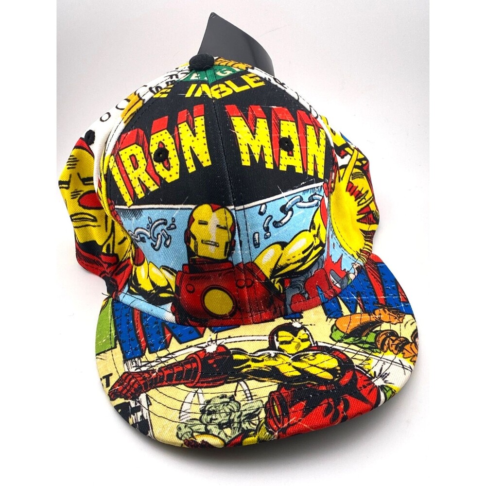 NOS NWT Marvel Comics Bioworld Iron Man Flatbill AOP Trucker Cap Hat Adult OS